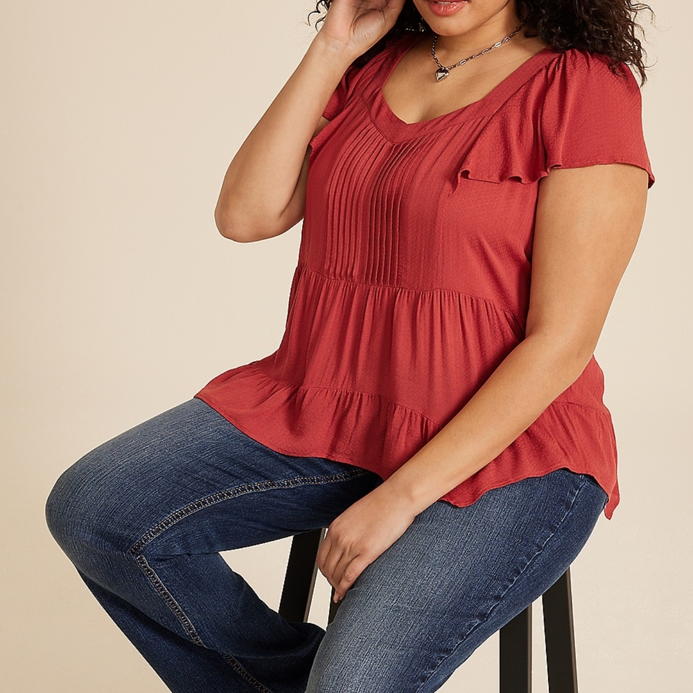Maurices Red Flutter Sleeve Blouse